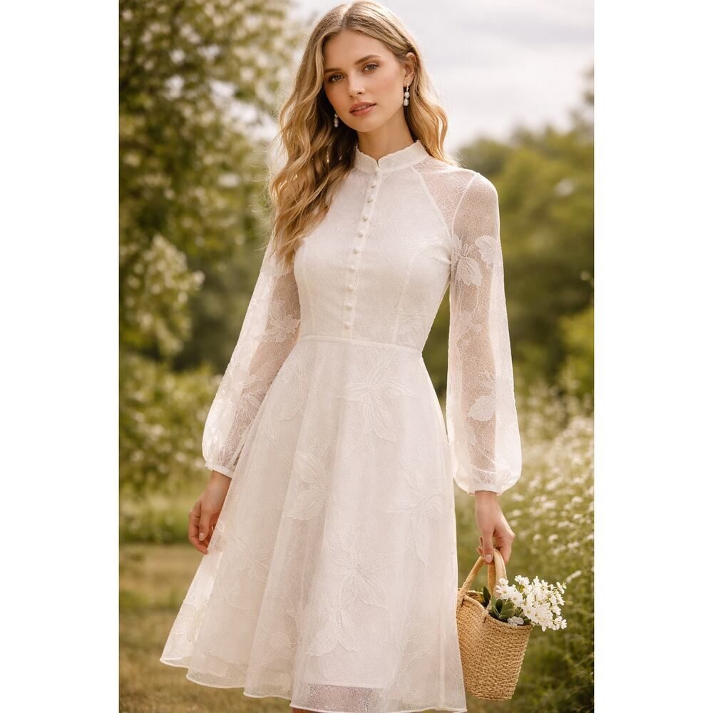 Mare Mare x Anthropologie Sabine Dress White Mesh Embroidered Cottagecore Bridal